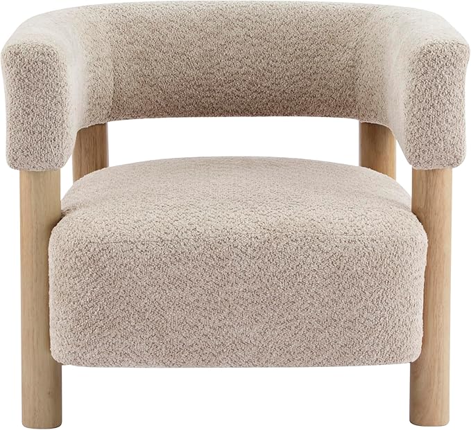 Christopher Knight Home Carly Low Profile Accent Chair Round Backrest Side Chair Living Room Armchair with Boucle Fabric Cushion Comfy Reading Chair for Bedroom Wooden Single Lounge Sofa Wheat