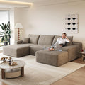 107 Comfy U-Shaped Sectional Modern Boneless Corduroy Couch with Chaise ‌and Ottoman‌ - No Assembly Required! Deep-Seat Upholstered Modular Cloud Sofa for Living Room Plush Corduroy Fabric(Camel)