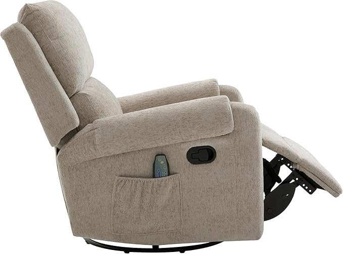 Christopher Knight Home Harper Massage Recliner Chair with 8 Modes Chenille Upholstered Recliner Sofa Swivel Massage Chair with a Side Storage Pocket for Living Room/BedroomHead SupportLight Brown