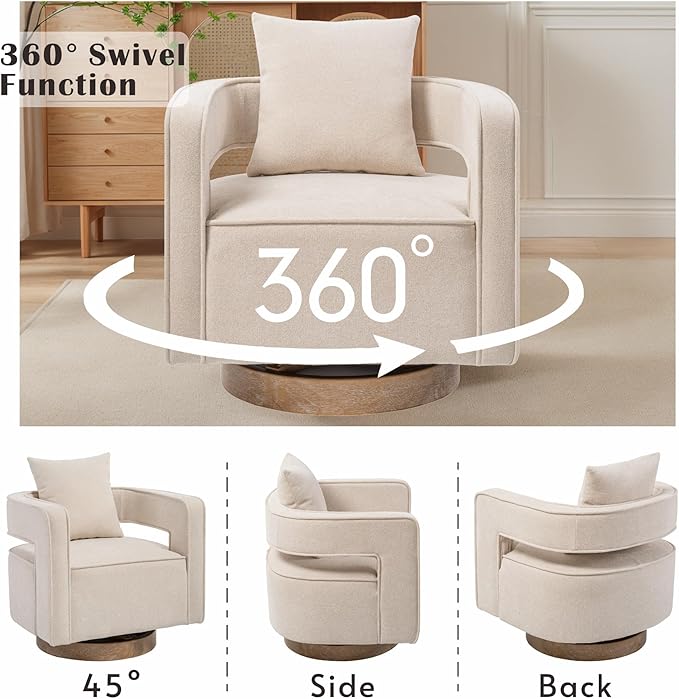 Mlmh &amp Kngwa 29 W Swivel Accent Barrel Chair Set of 2 Upholstered Linen Round Arm Chair for Living Room BedroomBeige