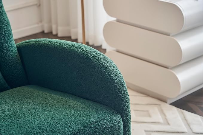 Rocking Chair with Foot Rest Nursery Glider Teddy Gliding Rocking Chair with Retractable Footrest Rubber Wood Legs Side Pocket High Back &amp Wide Seat Nursing Chair for Living Room (Green)