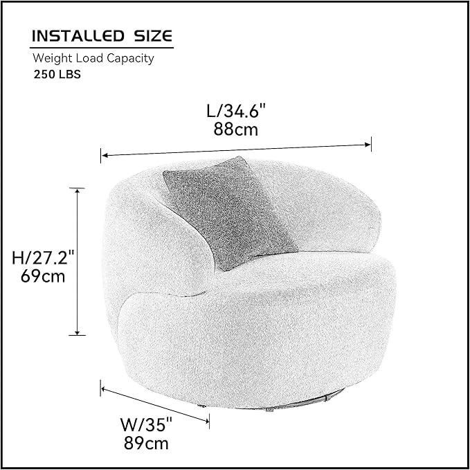 KEVINSPACE Swivel Accent Chair SwivelChairs for Living Room SwivelBarrelChair Round SwivelChair CornerChair Small Modern AccentChair Boucle 360°SwivelChair with PillowChair 35 W Brown