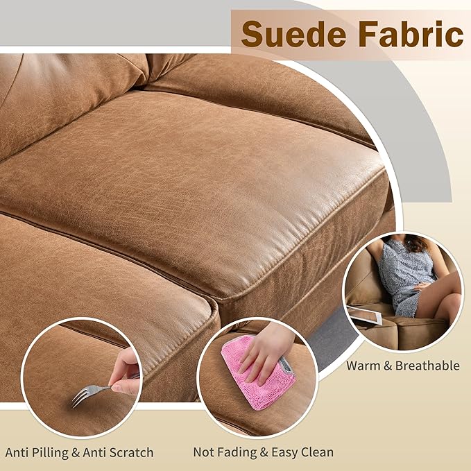71.6 Sofa Couches for Living Room with Deep Seat 3 Seats Modern Couch for Bedroom Comfy Mid Century Modern Loveseat Sofa Couch Brown