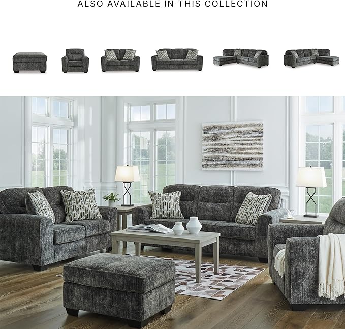 Signature Design by Ashley Lonoke Modern Sofa with 2 Accent Pillows Gray