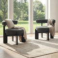 Modern Accent Chair Set of 2 Upholstered Barrel Chair Faux Sherpa Comfy Side Chair with Wooden Frame for Living Room Bedroom Black