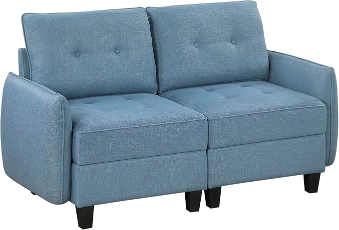 Lexicon Modern Loveseat with Hidden Storage Textured Fabric Modular Love Seat with Button-Tufted Design Reversible Back Cushion for Living Room/Bedroom/Office Blue