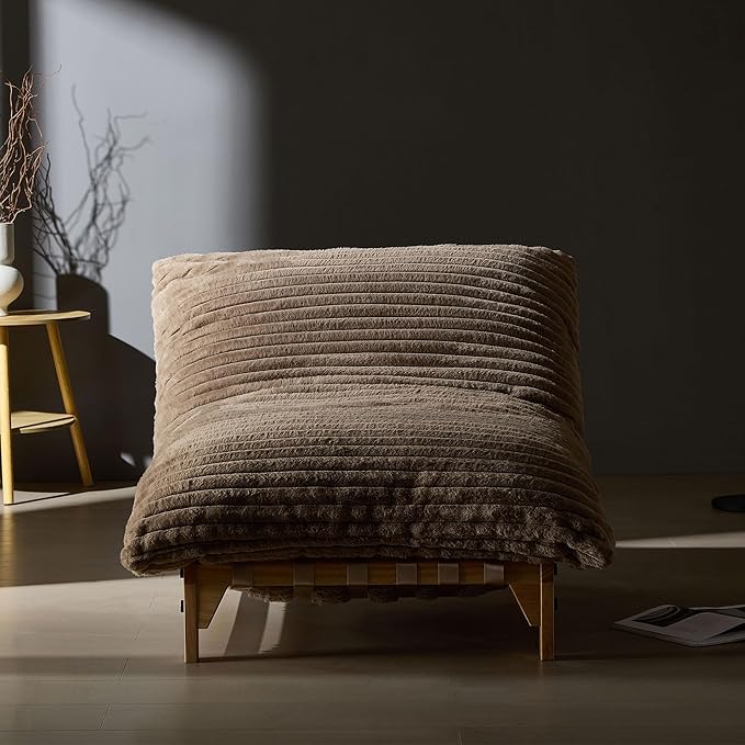 Armless Lazy Sofa Casual Single Sofa Oversized Chaise Lounge ChairCorduroy Fabric for Living Room and Bedroom with Backrest. (Light Brown)