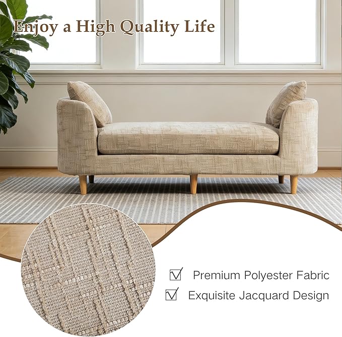 Chifee &amp Vingol 77.2 W Chaise Lounge Indoor Upholstered King Size End of Bed Bench with Arms Sleeper Sofa Daybed with Removable Pillows for Living Room Bedroom HallwayWheat