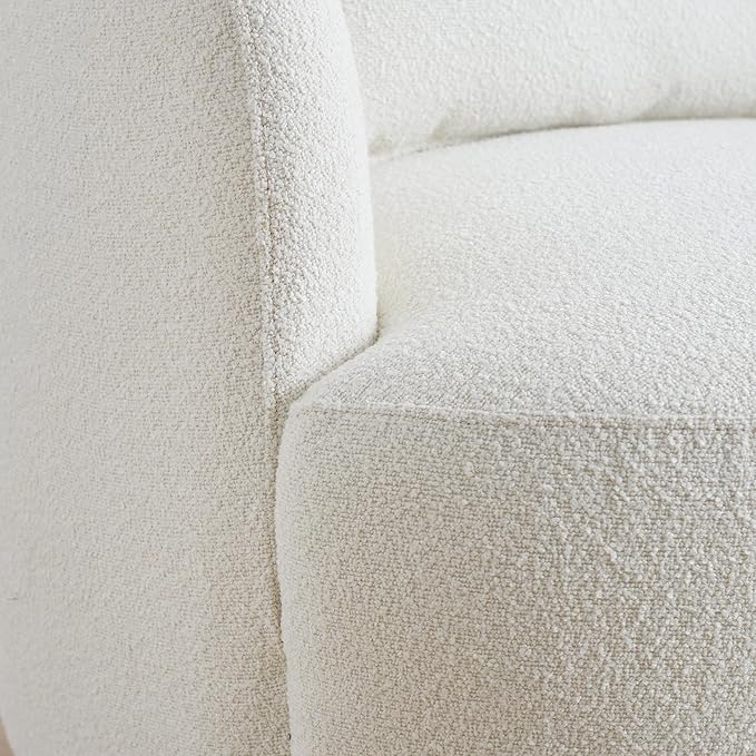 KINWELL 34 Wide Sherpa Swivel Barrel Chair No Assembly Round Boucle Upholstered Accent Chair Armchair Single Sofa Chair with Toss Pillow for Living Room and Bedroom Beige