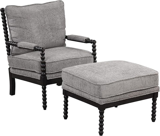 Generic Velvet Accent Lounge Chair with Ottoman Modern Armrests Pad Reading Chair with Footrest for Small Space Living Room Black+Gray