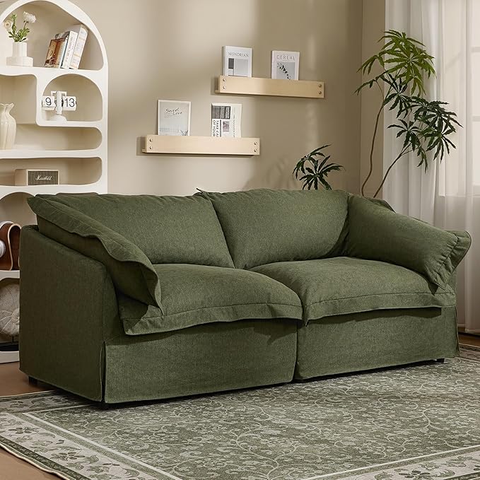 81'' Retro Sofa Couch with Storage 2-Seater Cozy Sofa for Living Room French Country Couch with Removable Washable Cover Green