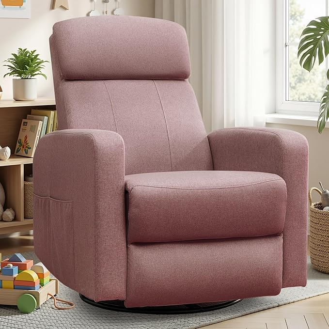 Power Swivel Recliner Chairs for Adults Electric Glider Rocking Chair Nursery Glider Recliner Nursery Chair with Classified Side Pocket Nursery Rocking Chairs with USB and Type-C Ports