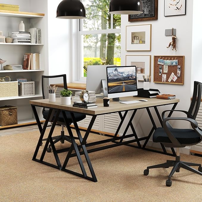 Tangkula 59 Computer Desk Set of 4 Home Office Desk with Heavy-Duty Metal Frame &amp Crossbar Executive PC Workstation 5 FT Conference Room Table Rectangular Meeting Table (Grey)