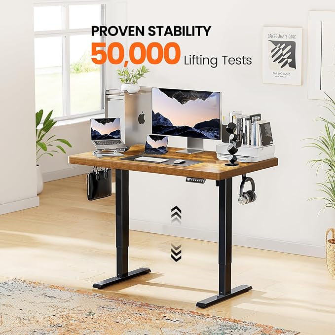 ErGear Standing Desk 48 x 30 inch Whole-Piece Desktop Height Adjustable Electric Sit Stand Desk with 4 Height Memory Setting Ergonomic Desk for Home Office Vintage Brown EGESD74V