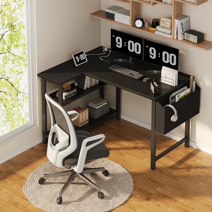DLisiting Small L Shaped Gaming Desk with Shelves 40 Inch Small Corner Computer Gaming Desk for Boys Teens Bedroom Study Work PC Desks for Home Office Bedroom Black