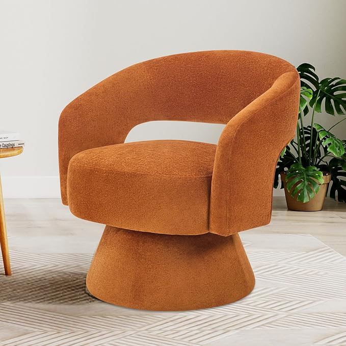Bonzy Home Swivel Barrel Chair Velvet Accent Armchair 360 Degree Swivel Club Chair for Living Room Bedroom Reception Room 1 Pack Orange