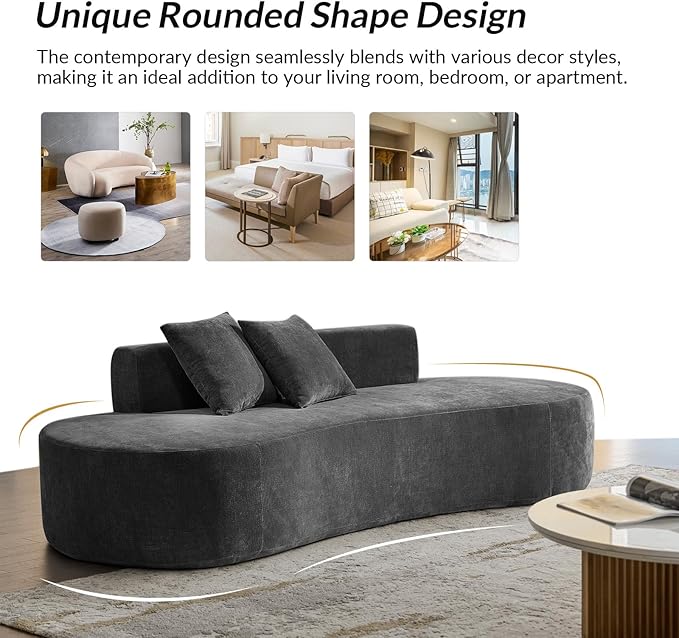 94.5 Modern Curved Sofa 3-Seater Comfy Foam Couch with 2 Pillows Frameless &amp No Assembly Required Cloud Couch for Living Room Charcoal
