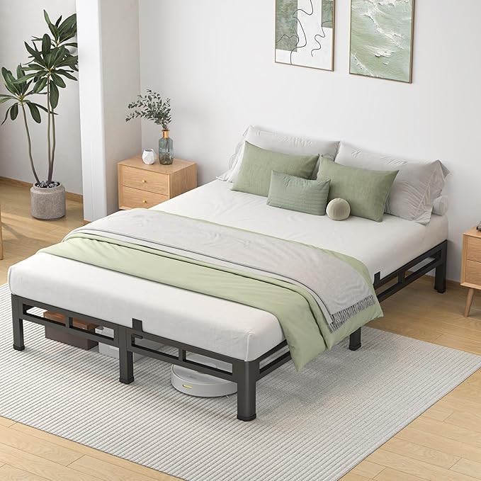 NKZ 10 Inch Full Size Bed Frame Metal Bed Frame &amp Box Spring 2 in 1 Platform with Round Corner Legs 4000lbs Weight Capacity Reinforced Low Profile Metal Frame Noise-Free Easy Assembly