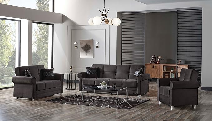 Sweet Home Stores 87 Convertible Sofa Bed with Storage Firm Fabric 3 Seater Upholstered Sleeper Sofa Couch Futon for Living Room Black