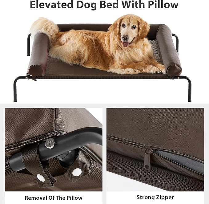 RRPETHOME Large Elevated Cooling Dog Bed Raised Dog Cot Beds for Large Dogs Elevated Outdoor Pet Cot Chew Proof Portable Cooling Pet Cot with Skid-Resistant Feet and Breathable Mesh