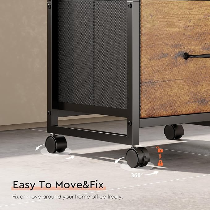 3 Drawer Mobile File Cabinet with Wheels Fabric Vertical Filing Cabinet fits A4 or Letter Size for Home OfficeRustic Brown2