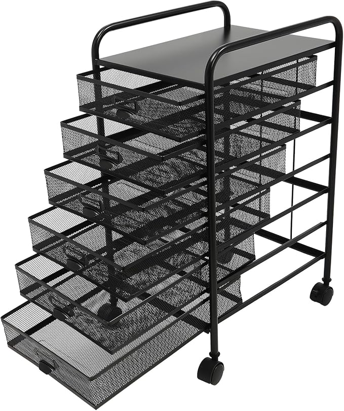 6 Tier Rolling File Cabinet Drawers Metal Filing Storage Vertical Cabinets Cart Organizer with Wheels for Classroom Office Bathroom Kitchen Home Storage and Organization Dorm