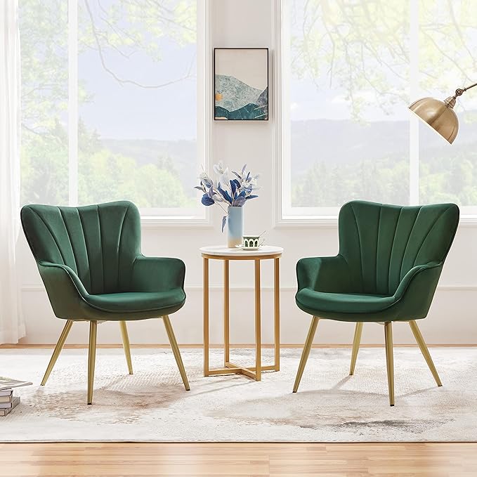 Topeakmart Velvet Accent Chair Modern and Mid Century Barrel Chair Makeup Chair with Soft Padded and High Back for Living Room Bedroom Dressing Room Home Office Set of 2 Green