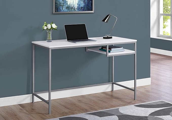 Computer Desk Home Office Laptop 48 l Work White Laminate Grey Metal Contemporary Modern II852