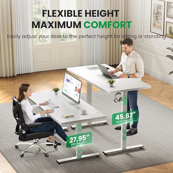 SIAGO Electric Standing Desk Adjustable - 60x28 Inch Sit Stand Desk with 1 Inch Thick Tabletop Double Beam Frame 3 Memory Height Adjustment Cable Management for Home Office