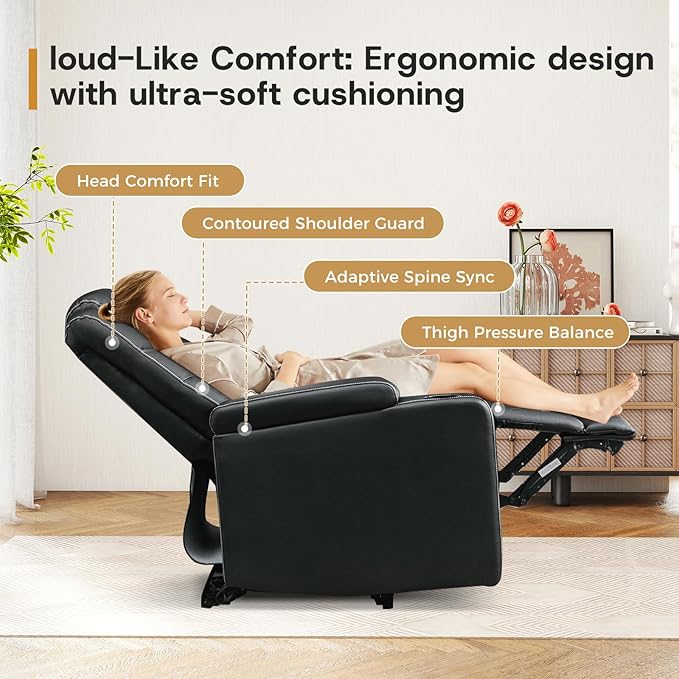 ANJ Power Recliner Chair with USB Port Electric PU Leather Home Theater Seating for Living Room Movie Reclining Chairs with Blue Ambient Lighting Hidden Arm Storage Cup Holders (Black)