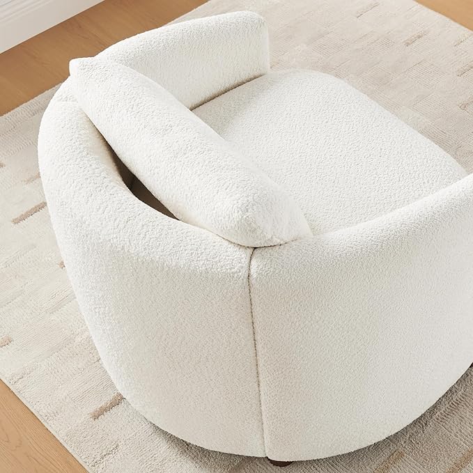Boucle Accent Barrel Chair Set of 2 Cloud Reading Chair for Living Room &amp Bedroom Furry Sherpa Armchair with Cozy Soft Throw Pillow Back Comfy Upholstered Lounge Chair Modern Single Sofa Chair