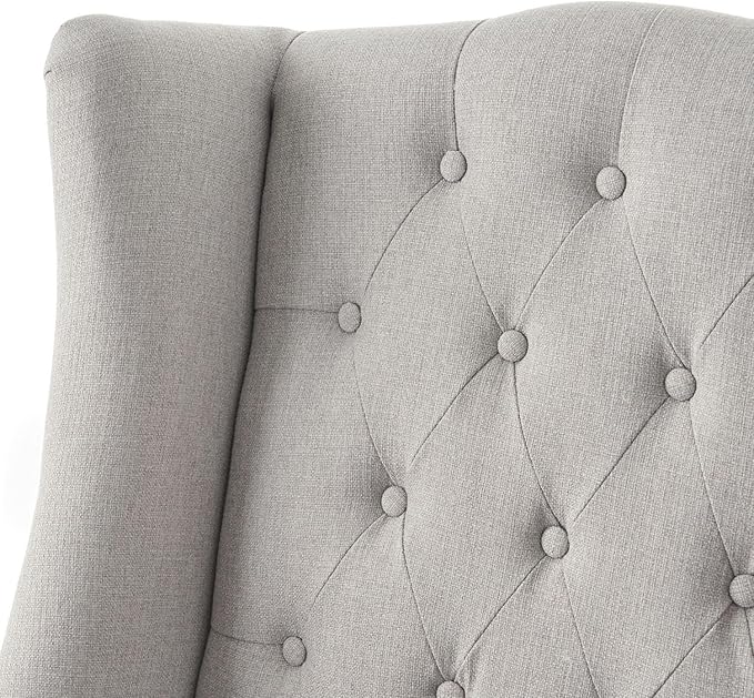 High-Back Velvet Wingback Chair Navy Blue Accent Chair with Button-Tufted Design &amp Birch Wood Legs 27.5”W x 33.75”D Upholstered Club Chair for Living Room Victorian (Fabric Gray)