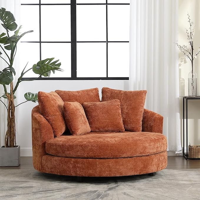 Chifee &amp Vingol 59.8 W Oversized Accent Barrel Chair Large Round Chair with WheelsBurnt Orange