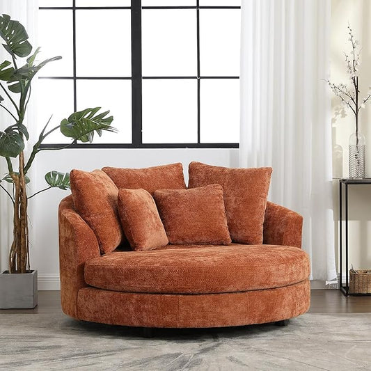 Chifee &amp Vingol 59.8 W Oversized Accent Barrel Chair Large Round Chair with WheelsBurnt Orange