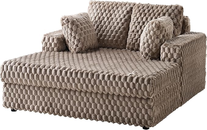 Jocisland 58 Inch Oversized Chaise Lounge Upholstered Sofa Bed with Throw Pillows and Armrests Sleeper Chair- Comfy Chair Bed for Living Room Brown