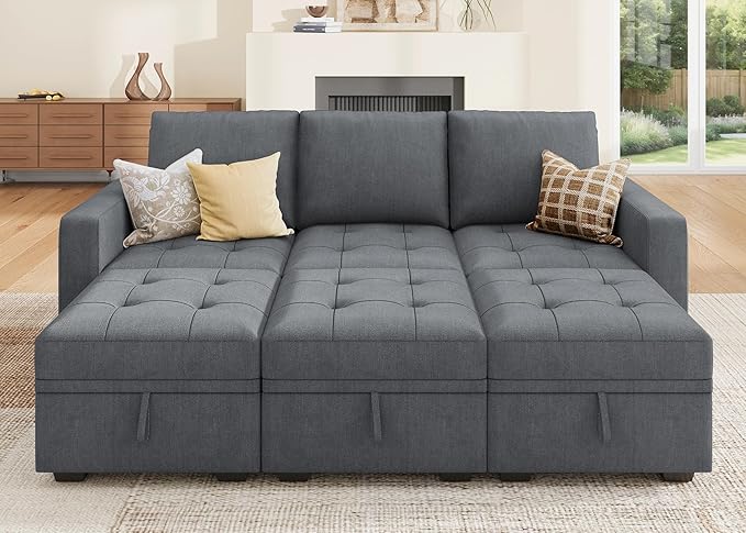 HONBAY Modular Sectional Couch Sleeper Sofa Bed with Storage Seats Oversized Sectional Couches for Living RoomBluish Grey