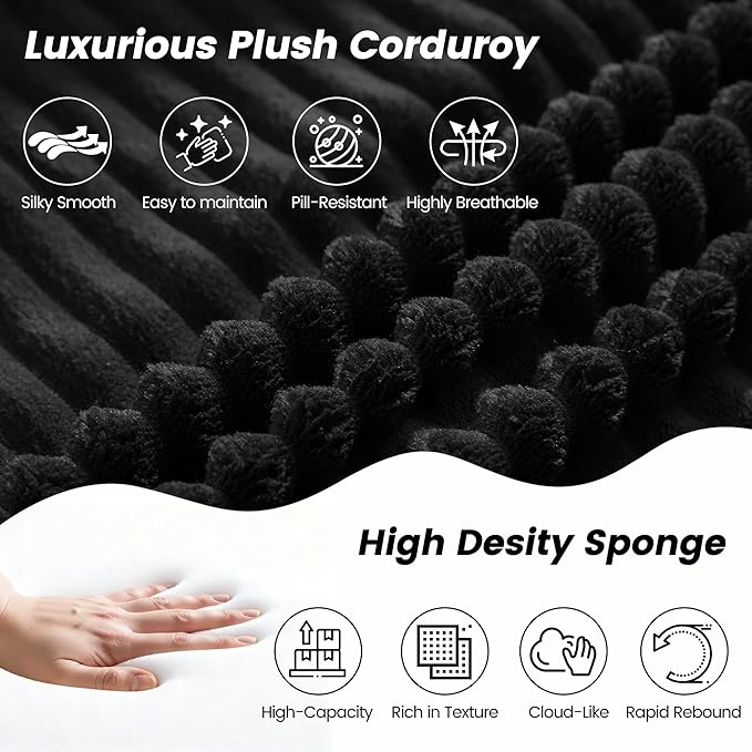 HOMREST 102 Cloud Couch Sectional L Shaped Modern Sofa with Ottoman Comfy Corduroy Fabric Modular Sectional Sofa in a Box Boneless Couches for Living Room No Assembly Required (Black)