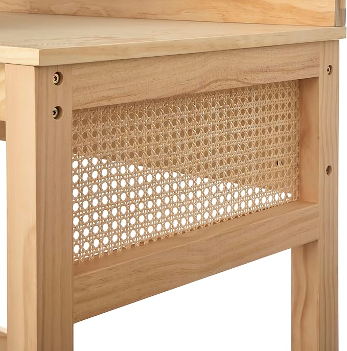 Carro 39 Cane Rattan Computer Desk Chic Woven Panels Decorative Back &amp Side Design Compact Home Office Table Workstation Light Oak