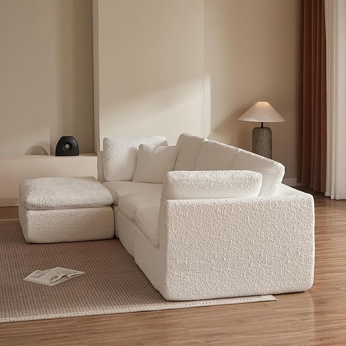 110 Cloud Sectional Couches for Living Room Modern Modular L-Shape Sofa Couch with Chaise 3 Seater Modular Sectional SofaNo Assembly Required (White)