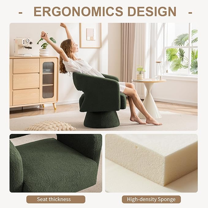 ClinQ Swivel Barrel Accent Chair Oversized Teddy Upholstered Round Swivel Chairs Set of 4 Modern Luxury 360° Living Room Vanity Chair for Bedroom Office&ampLiving Room Green
