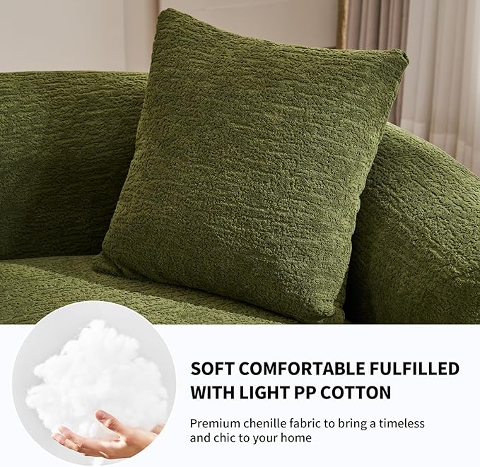 KEIKI Curved Chenille Modular Sectional Couches with Pillows 4 Seater Oversized Upholstered Luxury Plush Cloud Sofa for Living Room Apartment Full Compression Sponge