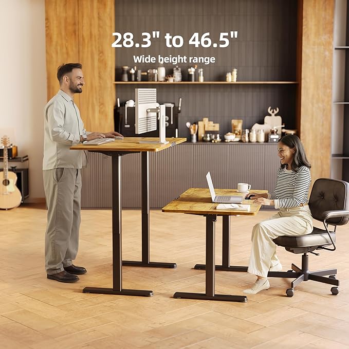 INNOVAR Electric Standing Desk Adjustable Height Stand up Desks 63 x 24 Inches Sit Stand up Desk for Home Office Computing 3-Preset Memory Height Ergonomic Rising Desks Rustic Brown