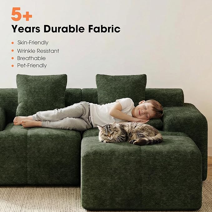 83.5 Modular Sectional Sofa Luxury 32.6 Deep Seat Cozy Cloud Couch L-Shaped Boneless Couches for Living Room Apartment Bedroom No Assembly Required(Green) | 17 Thickened Seat Super Soft Seat