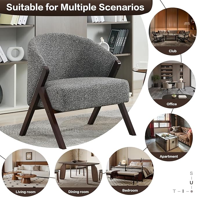 GarveeHome Accent Chair Mid Century Modern Chair Linen Fabric Living Room Chairs with Wood Frame Comfy Upholstered Reading Side Chair Easy Assembly for Bedroom