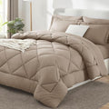 CozyLux Queen Comforter Set Khaki - Bed in a Bag Queen Size 7 Pieces Luxury Soft Bed Set for All Seasons Bedding Set with Down Alternative Comforter Sheets Pillowcases &amp Shams