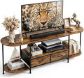 63 TV Stand for TVs up to 75 Inches Curved Edge Media Console &amp Entertainment Center with 2 Fabric Drawers Modern TV Console Table for Living Room or Bedroom Rustic Brown