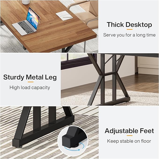 Tribesigns 70.8-Inch Executive Desk Large Computer Office Desk Workstation Modern Simple Style Laptop Desk Study Writing Table Business Furniture for Home Office (Light Brown 70.8 Inch)