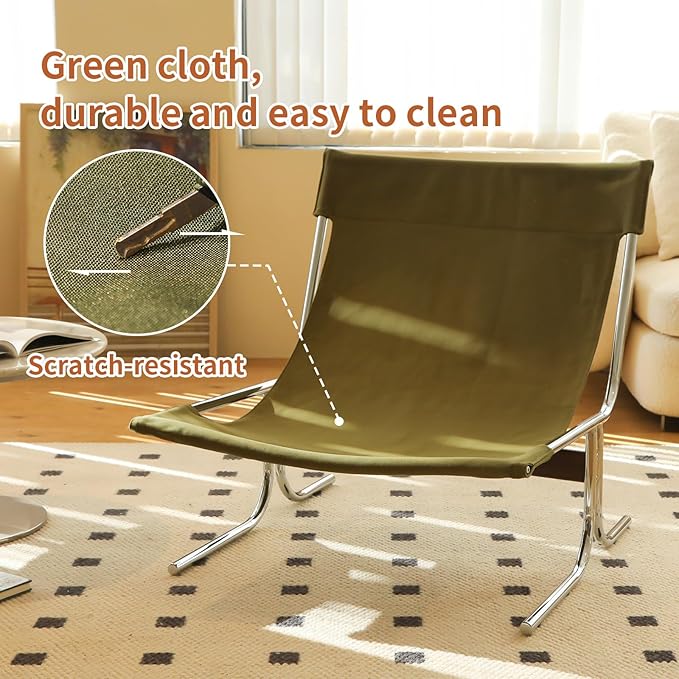 Modern Fabric Accent Chair-High Back Ergonomic Lounge Chair with Soft Padded Seat &amp Sturdy Metal LegsMid-Century Stylish Living Room Armchair for OfficeBedroomDining Room (Green + Fabric)