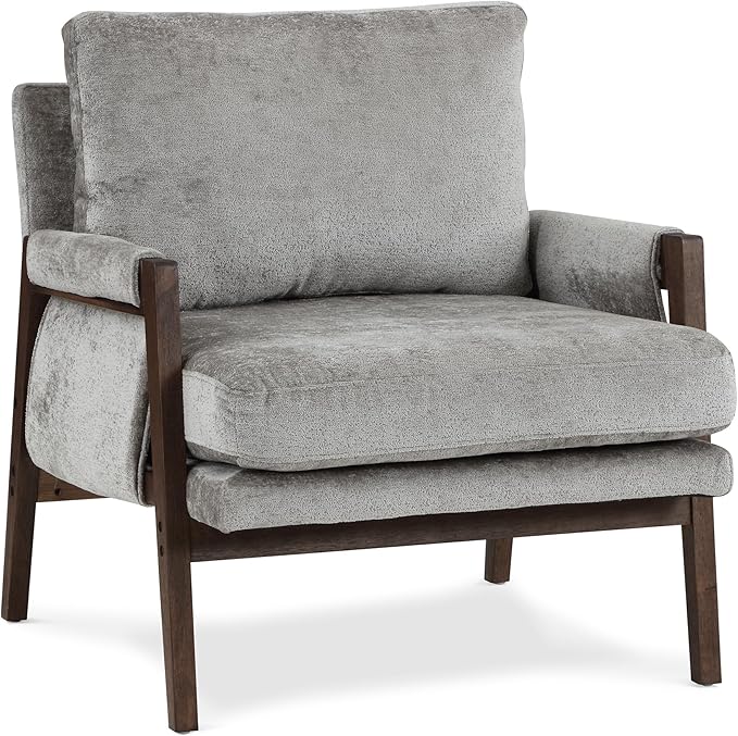DUHOME Mid Century Modern Accent Chair with Wood FrameComfy Reading Chair with Armrest Mid Century Modern Chair Upholstered Living Room Chairs for BedroomGrey