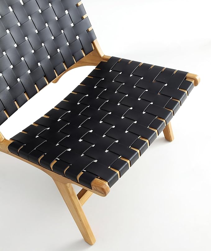 Manhattan Comfort Maintenon Modern Faux Leather Accent Chair with Solid Ashwood Legs Modern Woven Design Fully Assembled Perfect for Living Room Set of 1 Nature